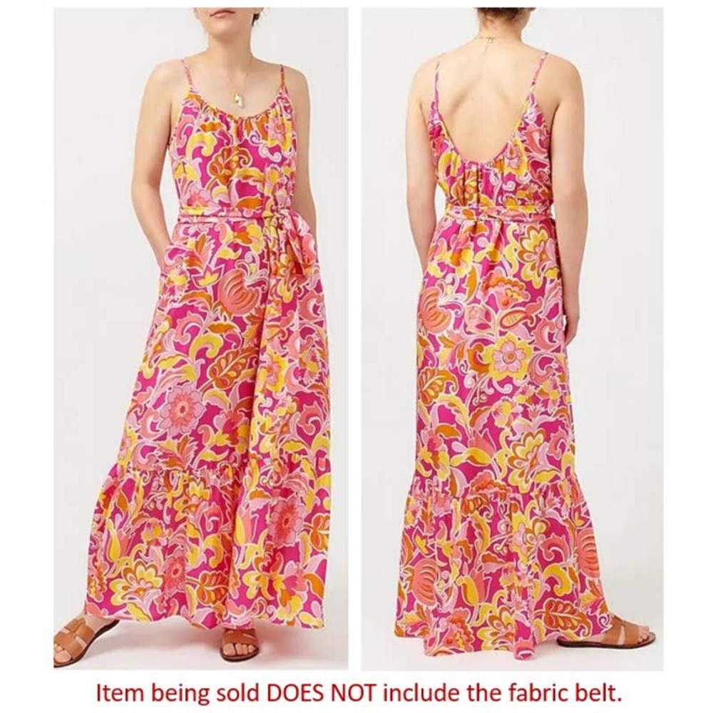 J. CREW 100% Silk Floral Maxi Dress Fuschia Yellow Scoop Neck AP222 Womens 4 NWT - Picture 2 of 14